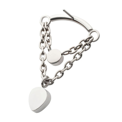Invictus Titanium Threadless 2-Tier Dangle Chain Curved Bar Top with Bezel Round & Teadrop CZ