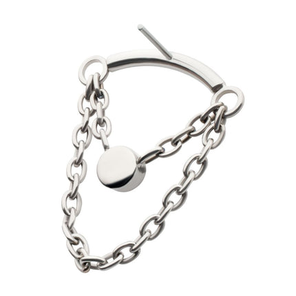 Invictus Titanium Threadless 2-Tier Dangle Chain Curved Bar Top with Bezel Round CZ