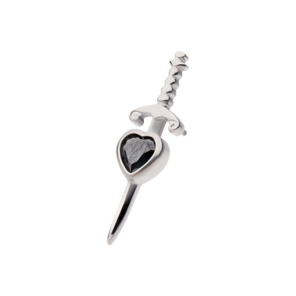 Invictus Titanium Threadless Dagger with Bezel Set Black Heart Gem Top
