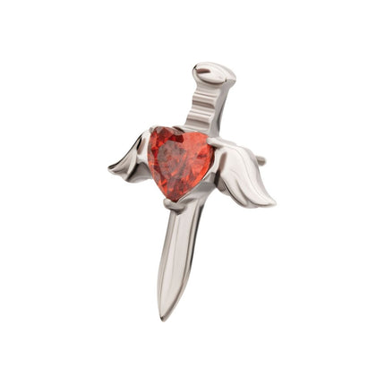 Invictus Titanium Threadless 3D Winged Dagger with Bezel Heart Gem Top