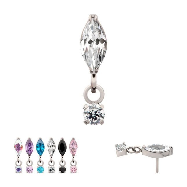 Invictus Titanium Threadless  Marquise Top with Prong Set Gem Dangle