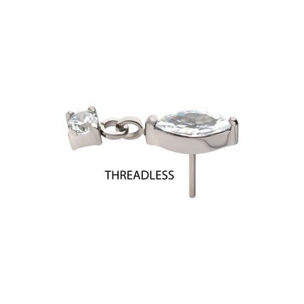 Invictus Titanium Threadless  Marquise Top with Prong Set Gem Dangle