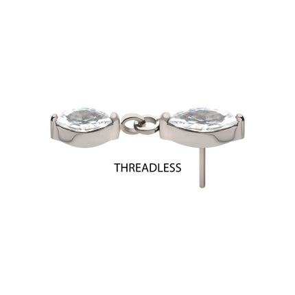 Invictus Titanium Threadless Prong Set Double Marquise Gem Dangle Top
