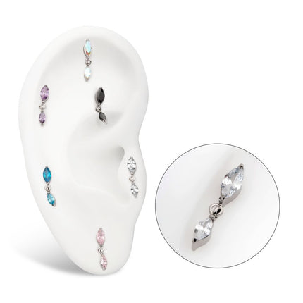 Invictus Titanium Threadless Prong Set Double Marquise Gem Dangle Top