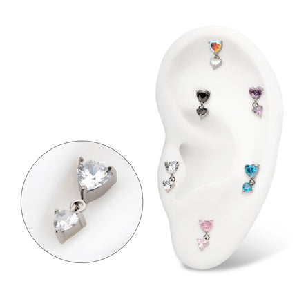 Invictus Titanium Threadless Prong Set Double Heart Gem Dangle Top