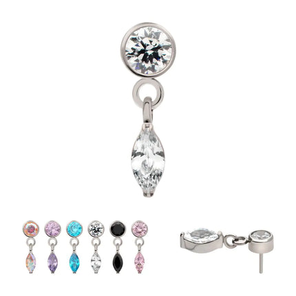 Invictus Titanium Threadless Bezel Gem Top with Marquise Dangle