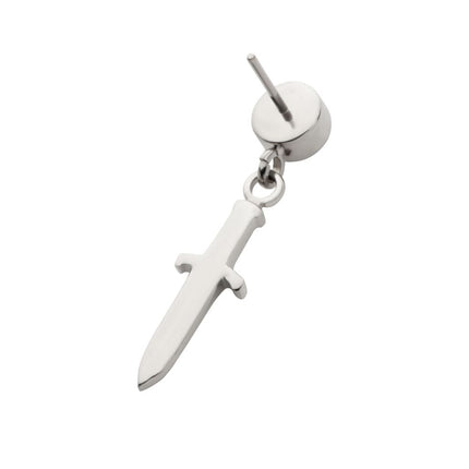 Invictus Titanium Threadless Bezel Round CZ Dangle Dagger Top