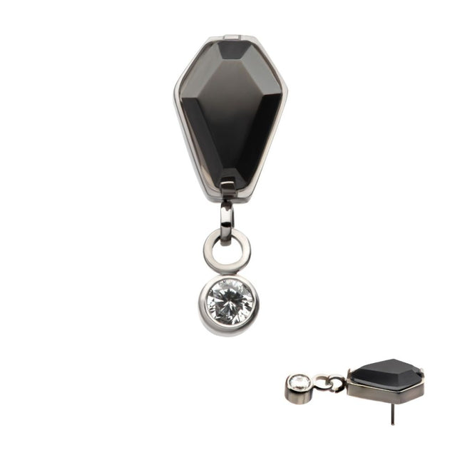 Invictus Titanium Threadless Dangle Bezel Round & Coffin CZ Top