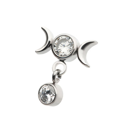 Invictus Titanium Threadless Dangle Bezel Round CZ Triple Moon Phase Gem Top