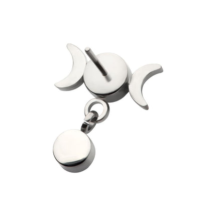 Invictus Titanium Threadless Dangle Bezel Round CZ Triple Moon Phase Gem Top