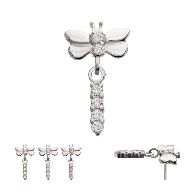 Invictus Titanium Threadless Dragonfly Top with Prong Set 4-Gem Dangle