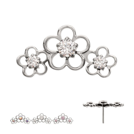Invictus Titanium Threadless Triple Cut Out Cherry Blossom Flower Top with Prong Set Gem