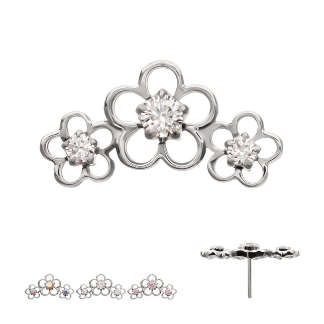 Invictus Titanium Threadless Triple Cut Out Cherry Blossom Flower Top with Prong Set Gem