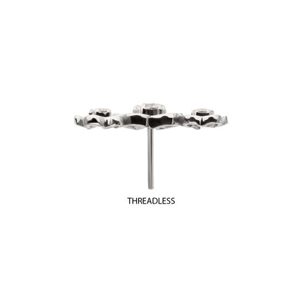 Invictus Titanium Threadless Triple Cut Out Cherry Blossom Flower Top with Prong Set Gem