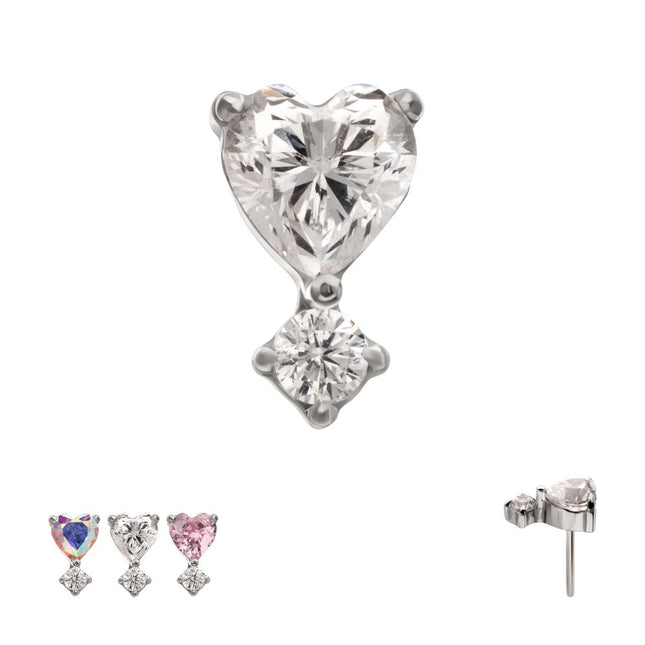 Invictus Titanium Threadless Prong Set Heart Top with Clear Round Gem