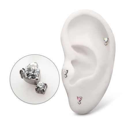 Invictus Titanium Threadless Prong Set Heart Top with Clear Round Gem