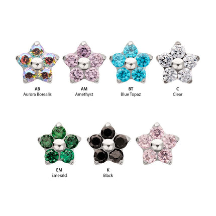 Invictus Titanium Threadless Prong Set Gem 5-Petal Flower Top