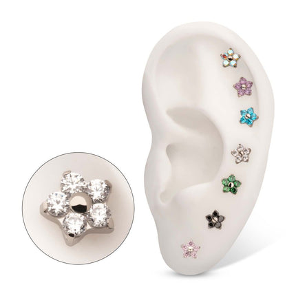 Invictus Titanium Threadless Prong Set Gem 5-Petal Flower Top