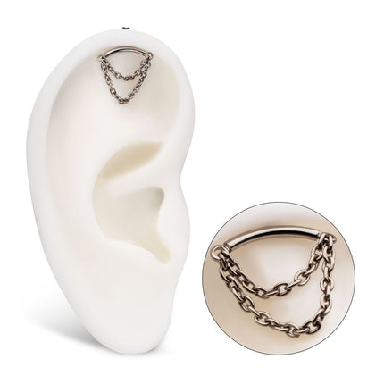 Invictus Titanium Threadless Vertical Helix Curved Bar Top with 2-Tier Chain Dangle