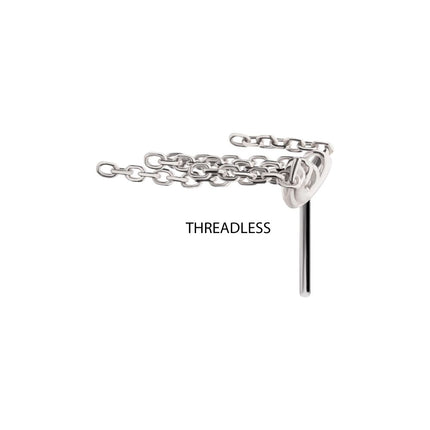 Invictus Titanium Threadless Vertical Helix Curved Bar Top with 5-Chain Dangle