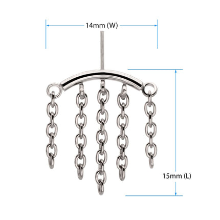 Invictus Titanium Threadless Vertical Helix Curved Bar Top with 5-Chain Dangle