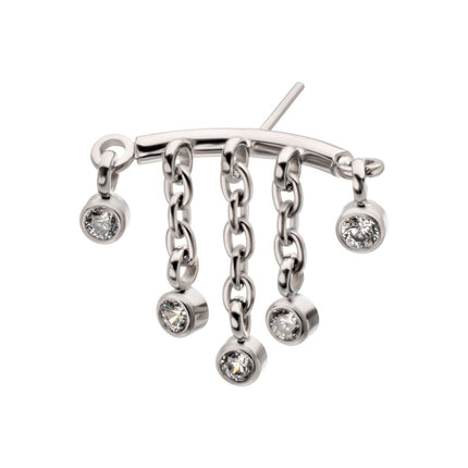 Invictus Titanium Threadless Vertical Helix Curved Bar Top with 5-Chain Bezel Gem Dangle