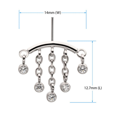 Invictus Titanium Threadless Vertical Helix Curved Bar Top with 5-Chain Bezel Gem Dangle