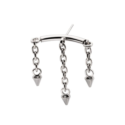 Invictus Titanium Threadless Vertical Helix Curved Bar Top with 3 Spiked Chain Dangle