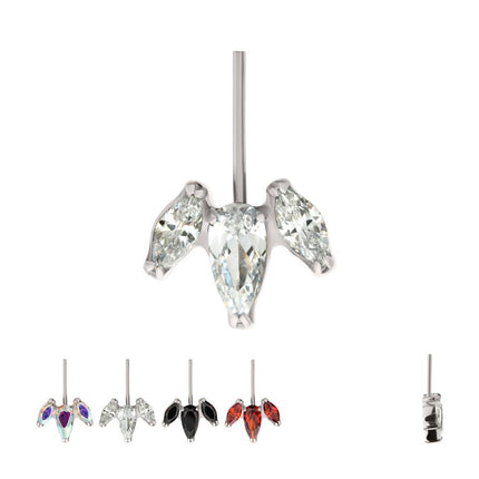 Invictus Titanium Threadless Vertical Helix V-Prong Pear Trio Blossom Cluster Top