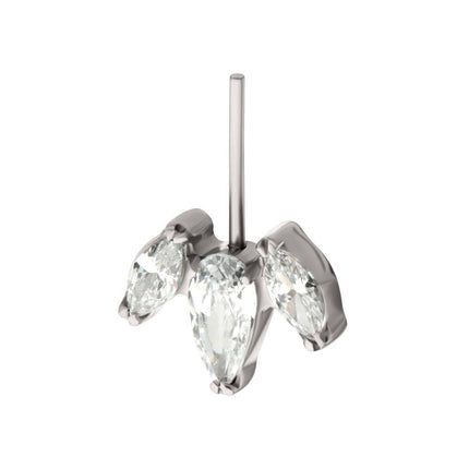 Invictus Titanium Threadless Vertical Helix V-Prong Pear Trio Blossom Cluster Top