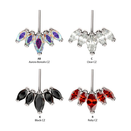 Invictus Titanium Threadless Vertical Helix V-Prong Marquise Fan 5-Cluster Top