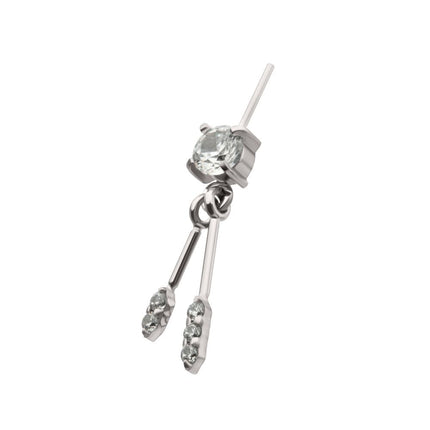 Invictus Titanium Threadless Vertical Helix Prong Set Gem Top with Duo Bar Dangle