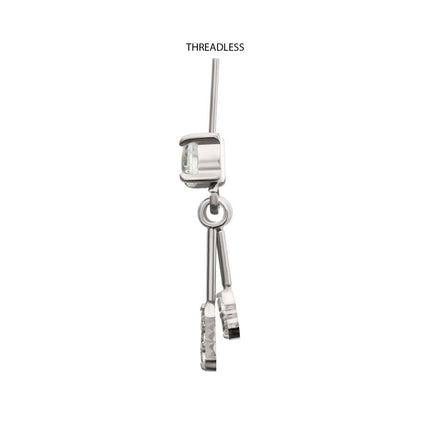 Invictus Titanium Threadless Vertical Helix Prong Set Gem Top with Duo Bar Dangle