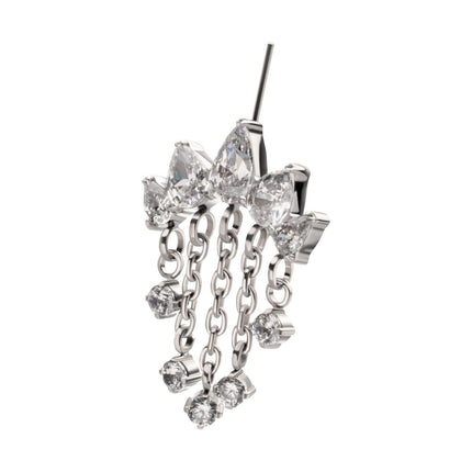 Invictus Titanium Threadless Vertical Helix 5-Cluster Teardrop Gem Curved Bar Top with 5-Chain Prong Gem Dangle