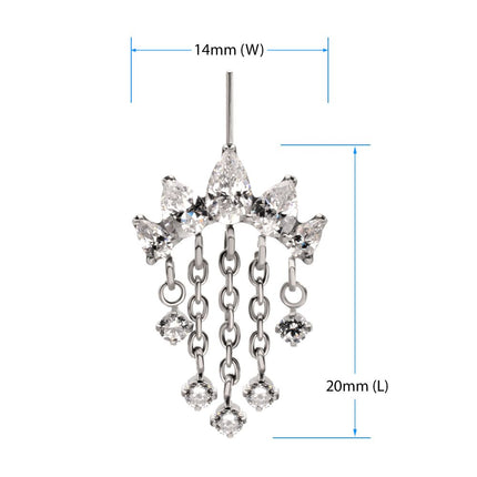 Invictus Titanium Threadless Vertical Helix 5-Cluster Teardrop Gem Curved Bar Top with 5-Chain Prong Gem Dangle