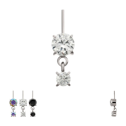 Invictus Titanium Threadless Vertical Helix Double 4-Prong CZ Gem Dangle Top