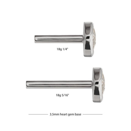 Invictus Titanium Threadless 4mm Bezel Heart Gem Back Duality Labret (Base Only)