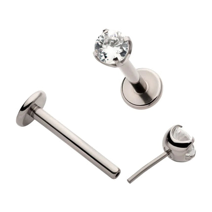 Invictus Titanium Threadless Labret with Prong Set CZ Top & 4mm Base