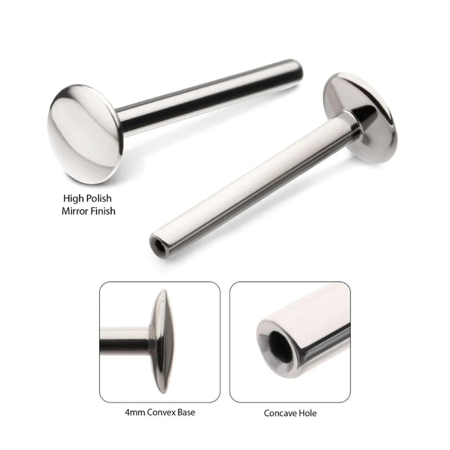 Invictus Titanium Threadless High Polish Mirror Finish 4mm Dome Labret Base