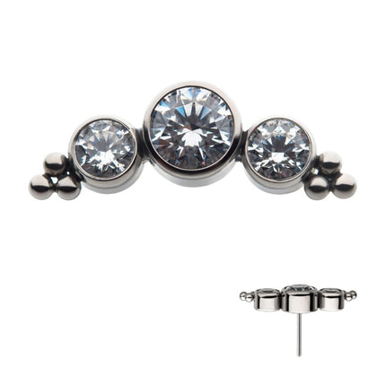 Invictus Titanium Threadless 6-Bead Bezel Round CZ/Swarovski Zirconia 3-Cluster Top