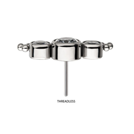 Invictus Titanium Threadless 6-Bead Bezel Round CZ/Swarovski Zirconia 3-Cluster Top