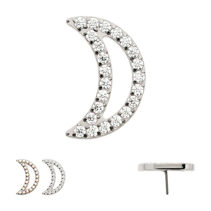 Invictus Titanium Threadless Cut Out Crescent Moon Top with Pave Set Clustered CZ