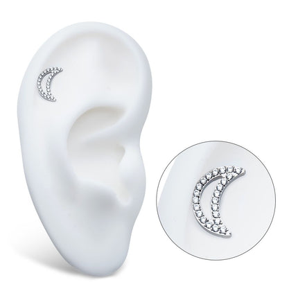 Invictus Titanium Threadless Cut Out Crescent Moon Top with Pave Set Clustered CZ