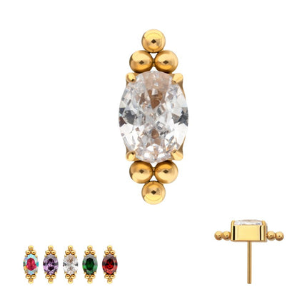 Invictus 24Kt Gold PVD Titanium Threadless "Nova Oval" Prong Set Gem Top