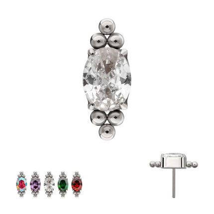Invictus Titanium Threadless "Nova Oval" Prong Set Gem Top