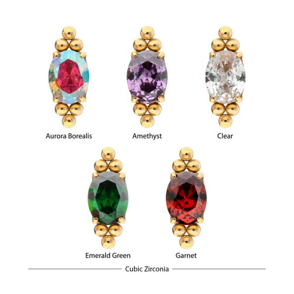Invictus 24Kt Gold PVD Titanium Threadless "Nova Oval" Prong Set Gem Top