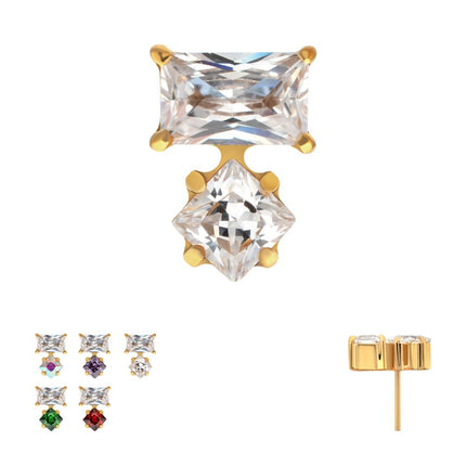 Invictus 24Kt Gold PVD Threadless "Baguette Duo" Prong Set Gem Top
