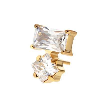 Invictus 24Kt Gold PVD Threadless "Baguette Duo" Prong Set Gem Top