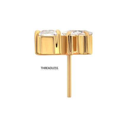 Invictus 24Kt Gold PVD Threadless "Baguette Duo" Prong Set Gem Top