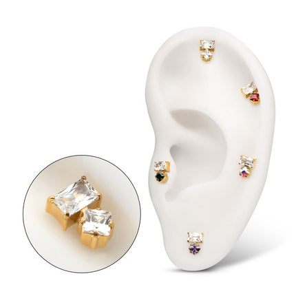 Invictus 24Kt Gold PVD Threadless "Baguette Duo" Prong Set Gem Top